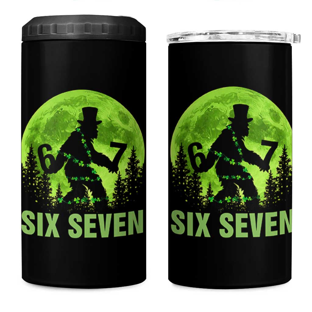 Funny Bigfoot St Patricks Day 4 in 1 Can Cooler Tumbler Sasquatch Hiding Moon Forest Meme