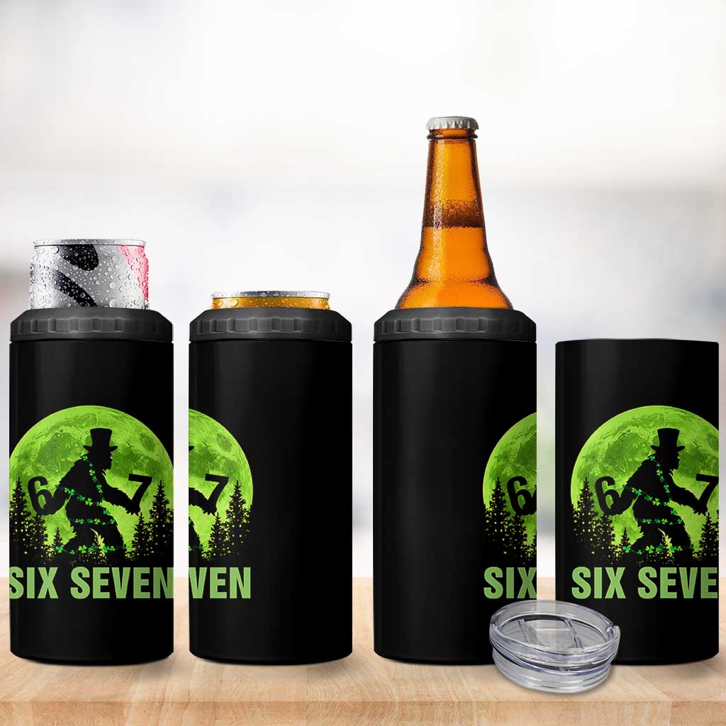Funny Bigfoot St Patricks Day 4 in 1 Can Cooler Tumbler Sasquatch Hiding Moon Forest Meme
