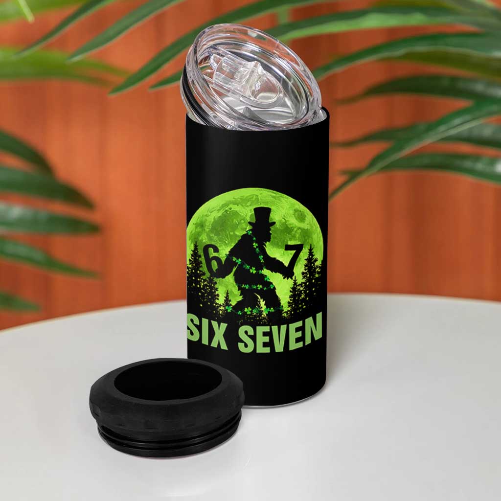 Funny Bigfoot St Patricks Day 4 in 1 Can Cooler Tumbler Sasquatch Hiding Moon Forest Meme