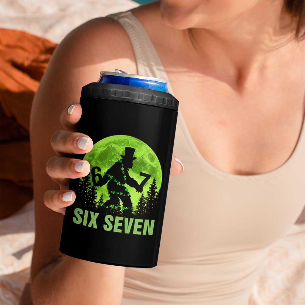 Funny Bigfoot St Patricks Day 4 in 1 Can Cooler Tumbler Sasquatch Hiding Moon Forest Meme
