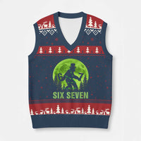 Funny Bigfoot St Patricks Day V-Neck Knit Sweater Vest Sasquatch Hiding Moon Forest Meme