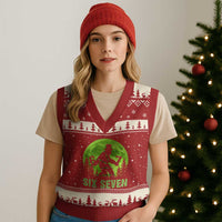 Funny Bigfoot St Patricks Day V-Neck Knit Sweater Vest Sasquatch Hiding Moon Forest Meme