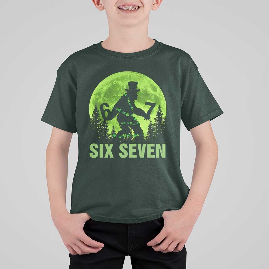 Funny Bigfoot St Patricks Day T Shirt For Kid Sasquatch Hiding Moon Forest Meme