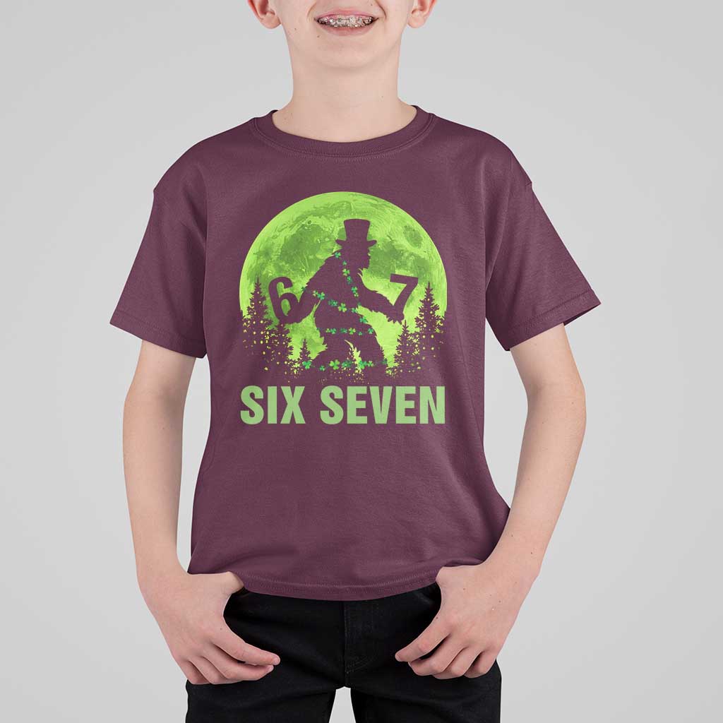 Funny Bigfoot St Patricks Day T Shirt For Kid Sasquatch Hiding Moon Forest Meme