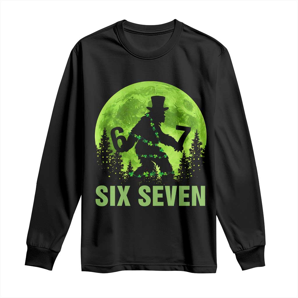 Funny Bigfoot St Patricks Day Long Sleeve Shirt Sasquatch Hiding Moon Forest Meme