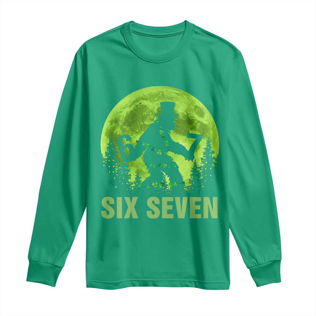 Funny Bigfoot St Patricks Day Long Sleeve Shirt Sasquatch Hiding Moon Forest Meme