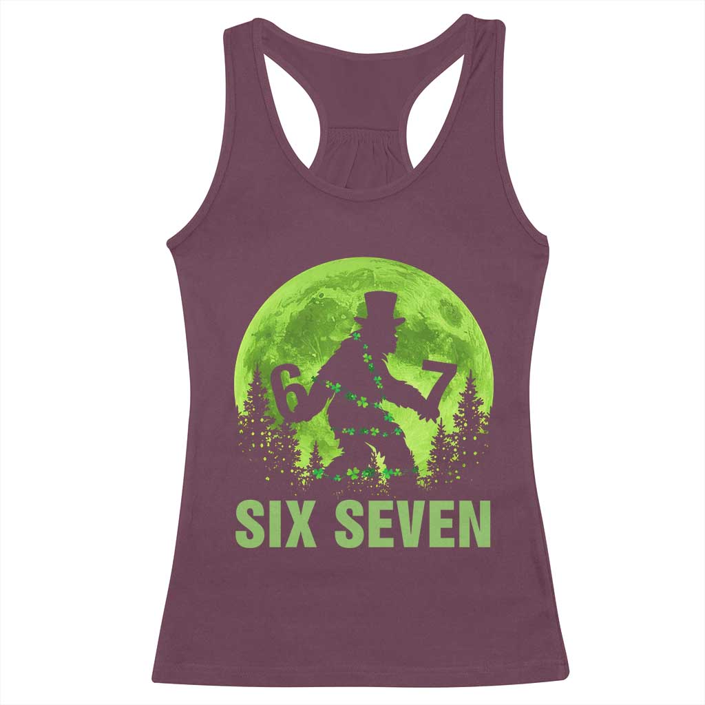 Funny Bigfoot St Patricks Day Racerback Tank Top Sasquatch Hiding Moon Forest Meme