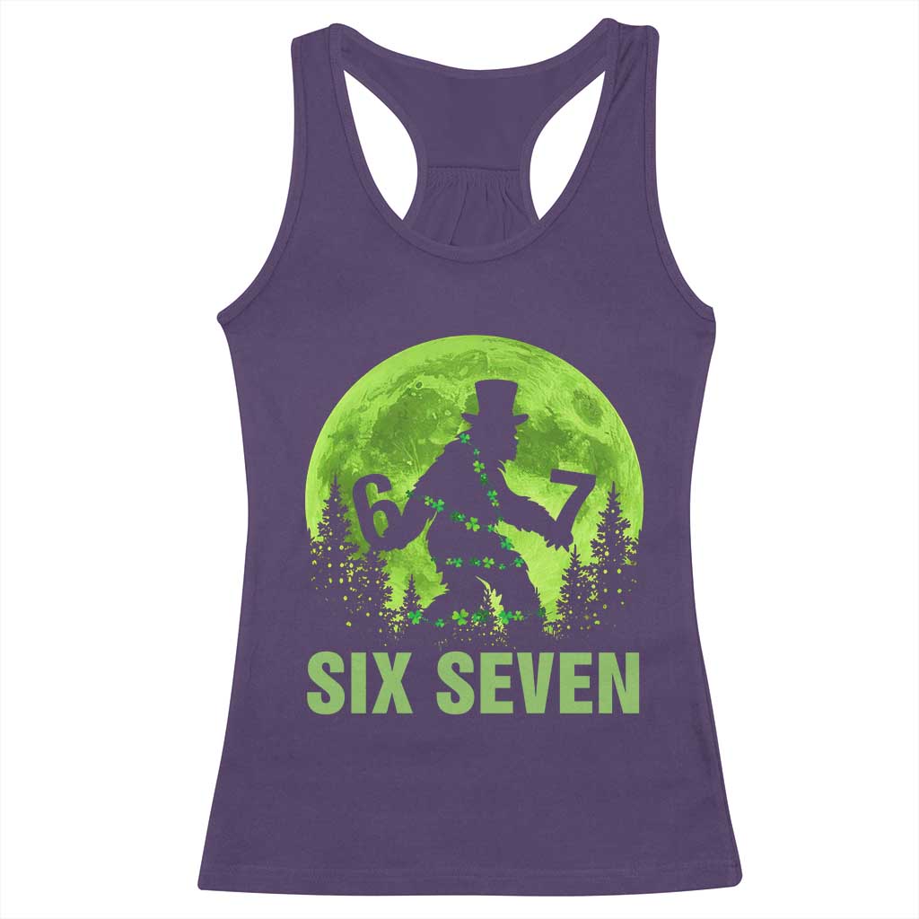 Funny Bigfoot St Patricks Day Racerback Tank Top Sasquatch Hiding Moon Forest Meme