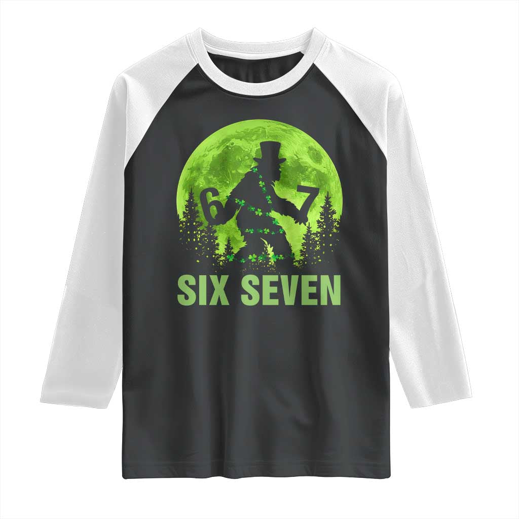 Funny Bigfoot St Patricks Day Raglan Shirt Sasquatch Hiding Moon Forest Meme
