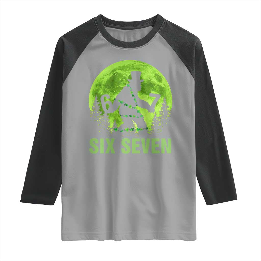 Funny Bigfoot St Patricks Day Raglan Shirt Sasquatch Hiding Moon Forest Meme