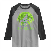 Funny Bigfoot St Patricks Day Raglan Shirt Sasquatch Hiding Moon Forest Meme