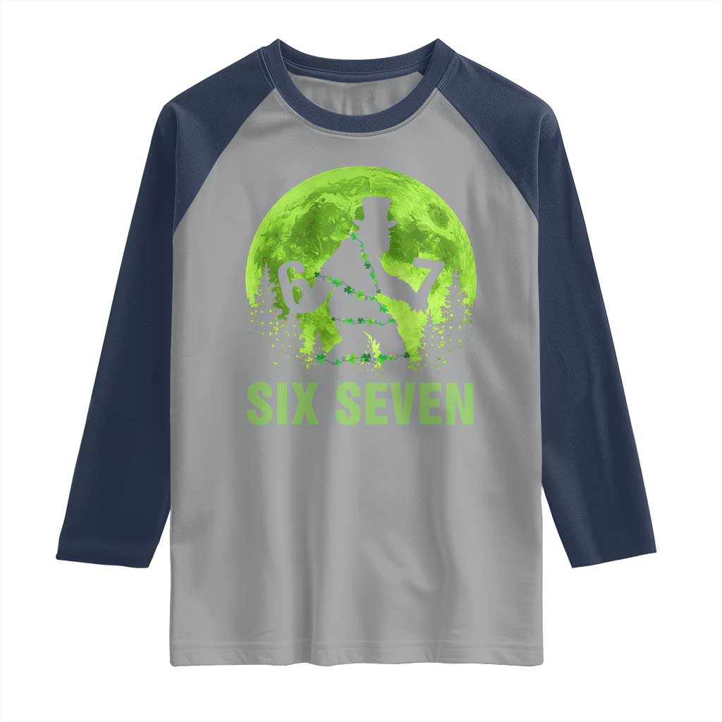 Funny Bigfoot St Patricks Day Raglan Shirt Sasquatch Hiding Moon Forest Meme