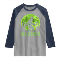 Funny Bigfoot St Patricks Day Raglan Shirt Sasquatch Hiding Moon Forest Meme