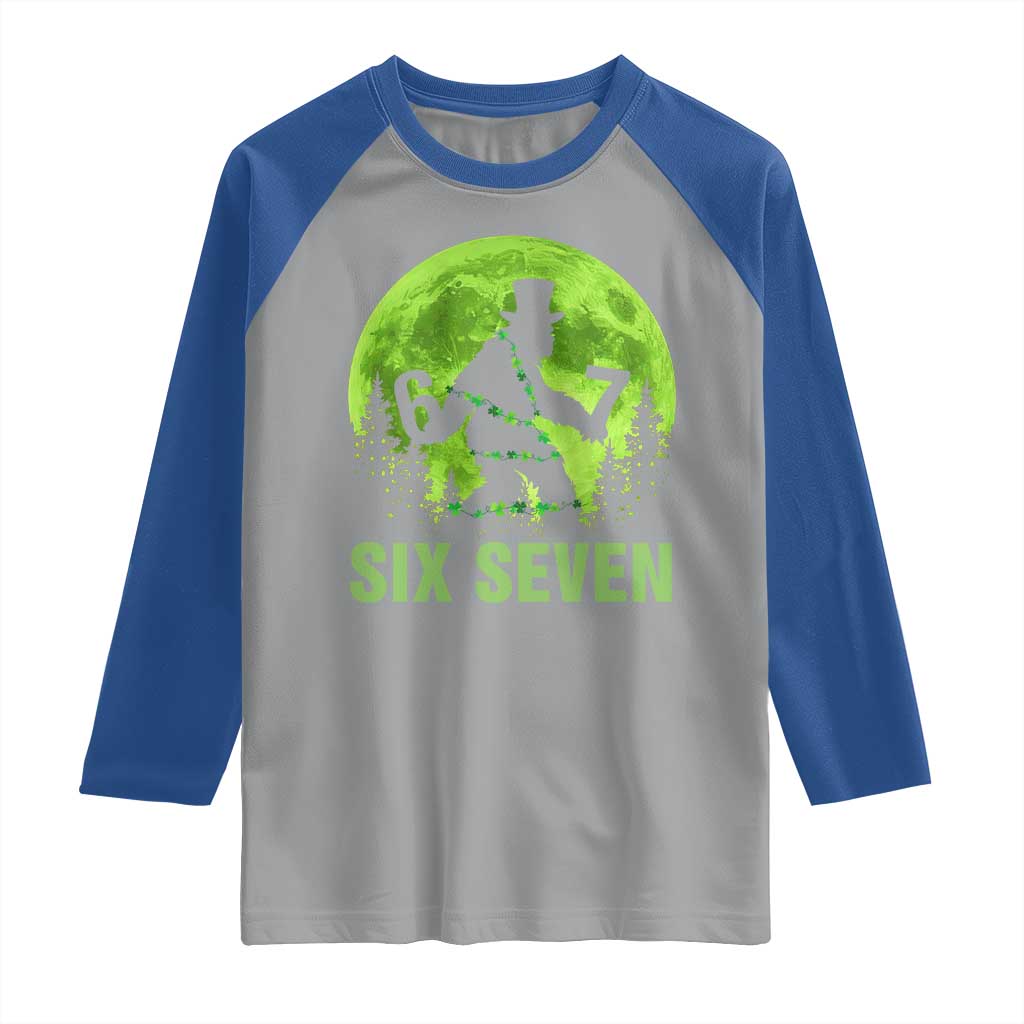 Funny Bigfoot St Patricks Day Raglan Shirt Sasquatch Hiding Moon Forest Meme