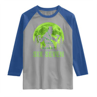Funny Bigfoot St Patricks Day Raglan Shirt Sasquatch Hiding Moon Forest Meme