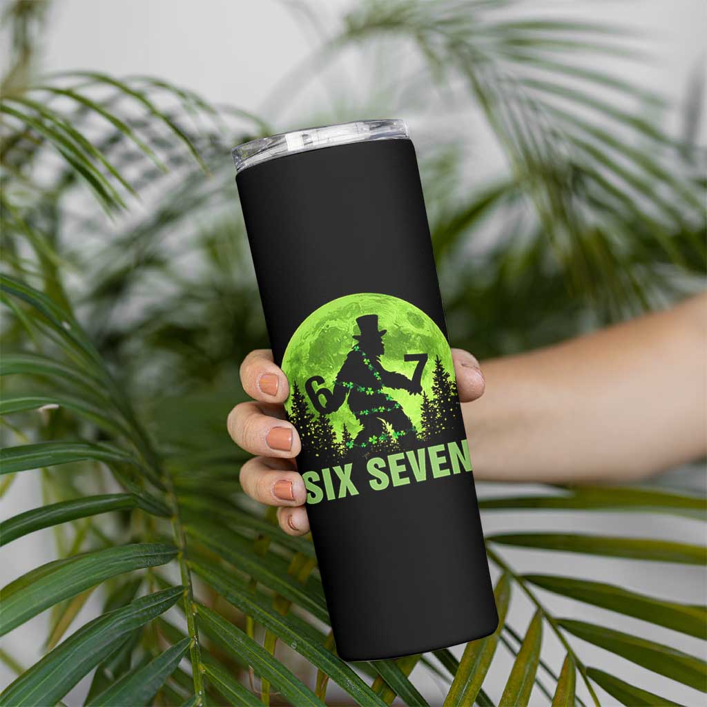 Funny Bigfoot St Patricks Day Skinny Tumbler Sasquatch Hiding Moon Forest Meme