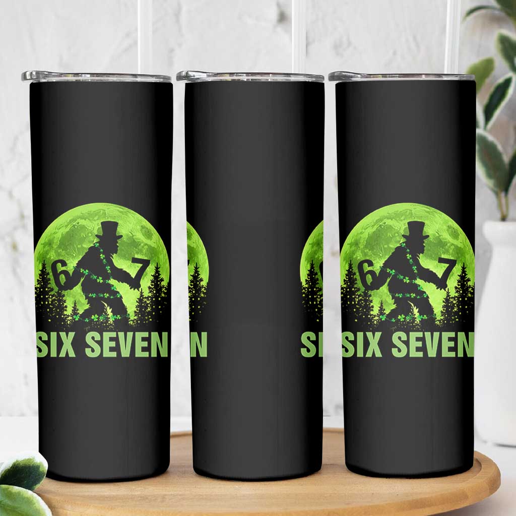 Funny Bigfoot St Patricks Day Skinny Tumbler Sasquatch Hiding Moon Forest Meme