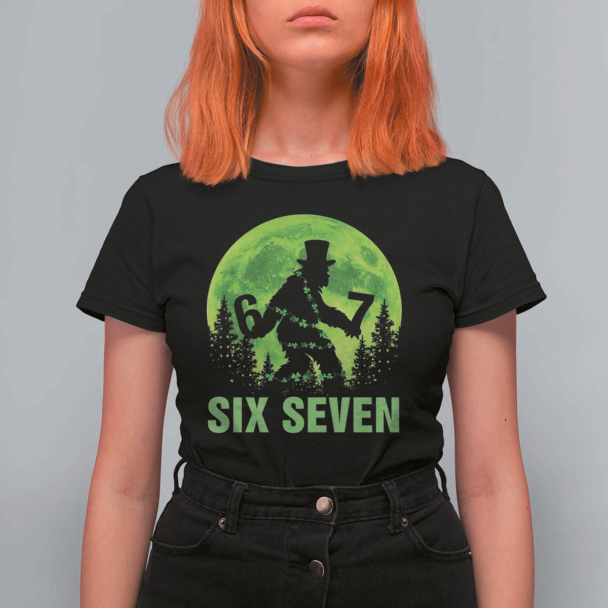 Funny Bigfoot St Patricks Day T Shirt For Women Sasquatch Hiding Moon Forest Meme