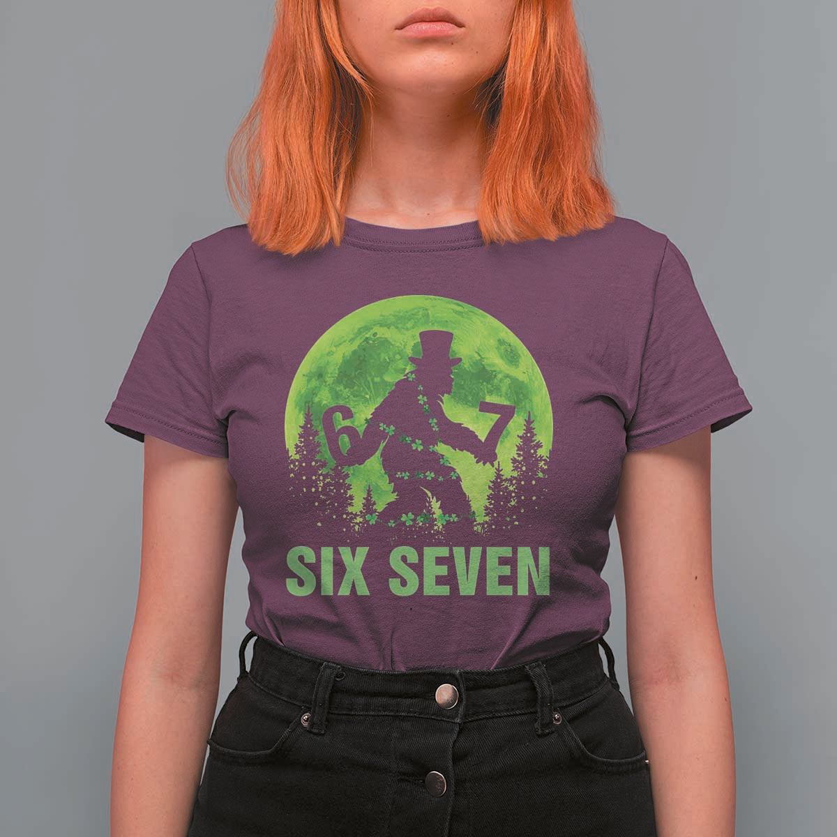 Funny Bigfoot St Patricks Day T Shirt For Women Sasquatch Hiding Moon Forest Meme