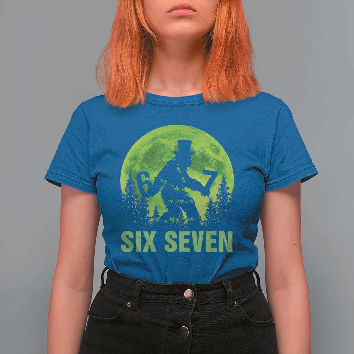 Funny Bigfoot St Patricks Day T Shirt For Women Sasquatch Hiding Moon Forest Meme