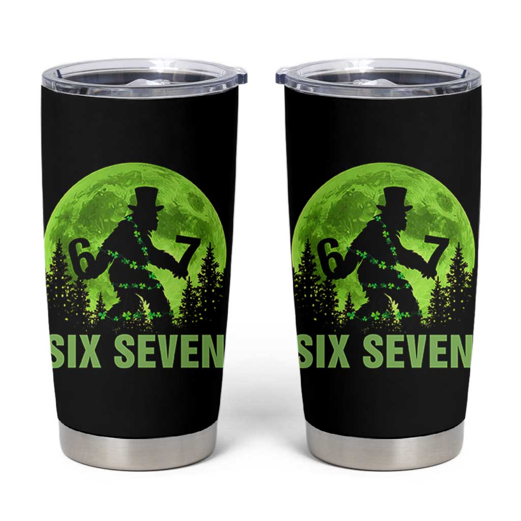 Funny Bigfoot St Patricks Day Tumbler Cup Sasquatch Hiding Moon Forest Meme