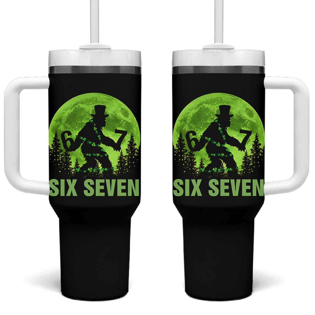 Funny Bigfoot St Patricks Day Tumbler With Handle Sasquatch Hiding Moon Forest Meme