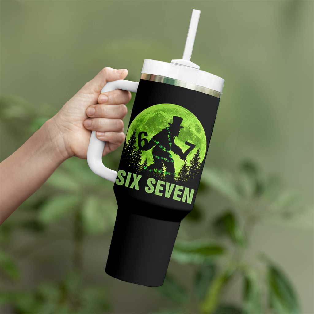 Funny Bigfoot St Patricks Day Tumbler With Handle Sasquatch Hiding Moon Forest Meme