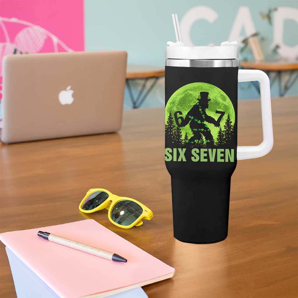 Funny Bigfoot St Patricks Day Tumbler With Handle Sasquatch Hiding Moon Forest Meme
