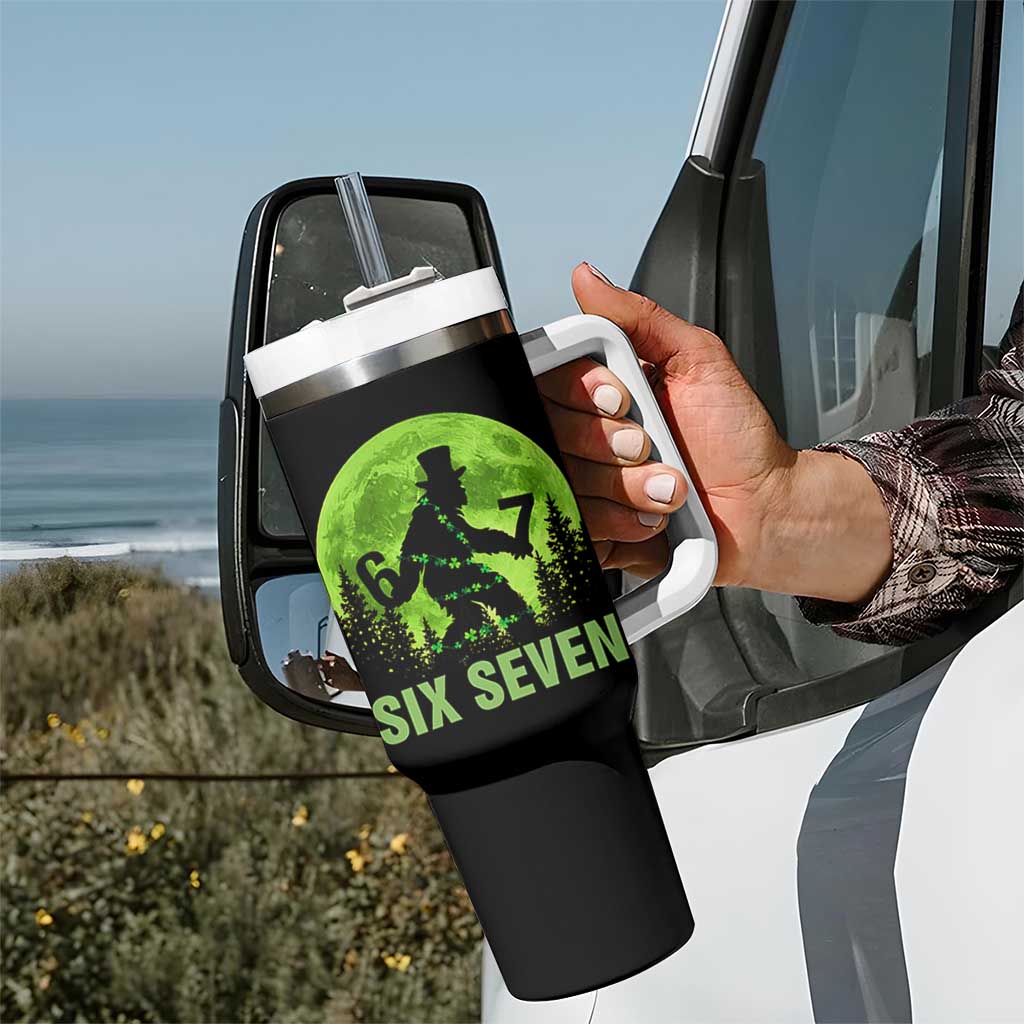 Funny Bigfoot St Patricks Day Tumbler With Handle Sasquatch Hiding Moon Forest Meme