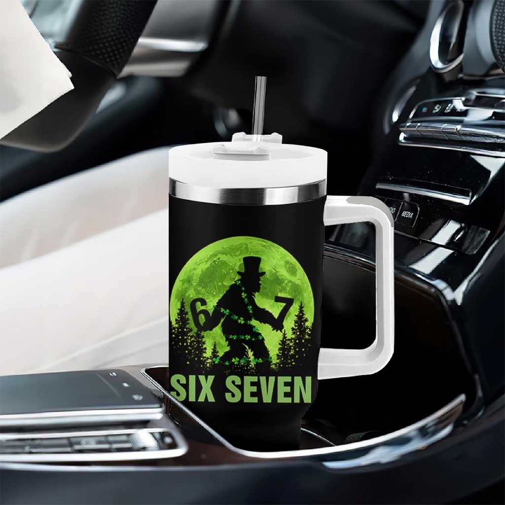Funny Bigfoot St Patricks Day Tumbler With Handle Sasquatch Hiding Moon Forest Meme