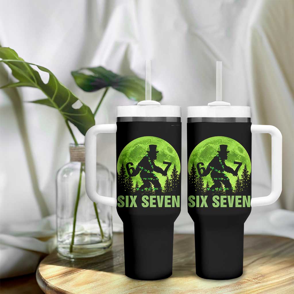 Funny Bigfoot St Patricks Day Tumbler With Handle Sasquatch Hiding Moon Forest Meme