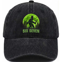 Funny Bigfoot St Patricks Day Washed Cotton Baseball Cap Sasquatch Hiding Moon Forest Meme