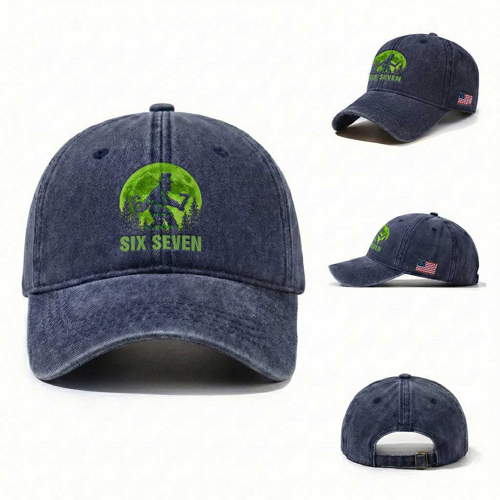 Funny Bigfoot St Patricks Day Washed Cotton Baseball Cap Sasquatch Hiding Moon Forest Meme