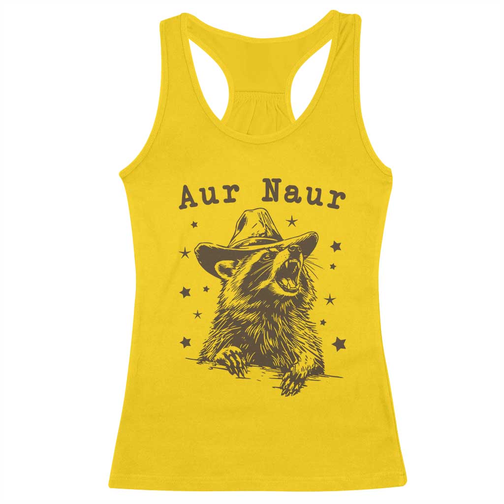 AUR Naur Cowboy Raccoon Racerback Tank Top Funny Sarcastic Oh No Australian Accent