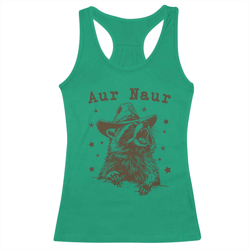 AUR Naur Cowboy Raccoon Racerback Tank Top Funny Sarcastic Oh No Australian Accent