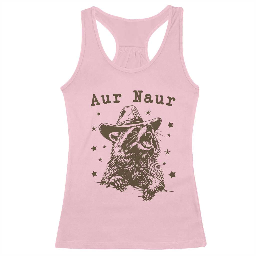 AUR Naur Cowboy Raccoon Racerback Tank Top Funny Sarcastic Oh No Australian Accent