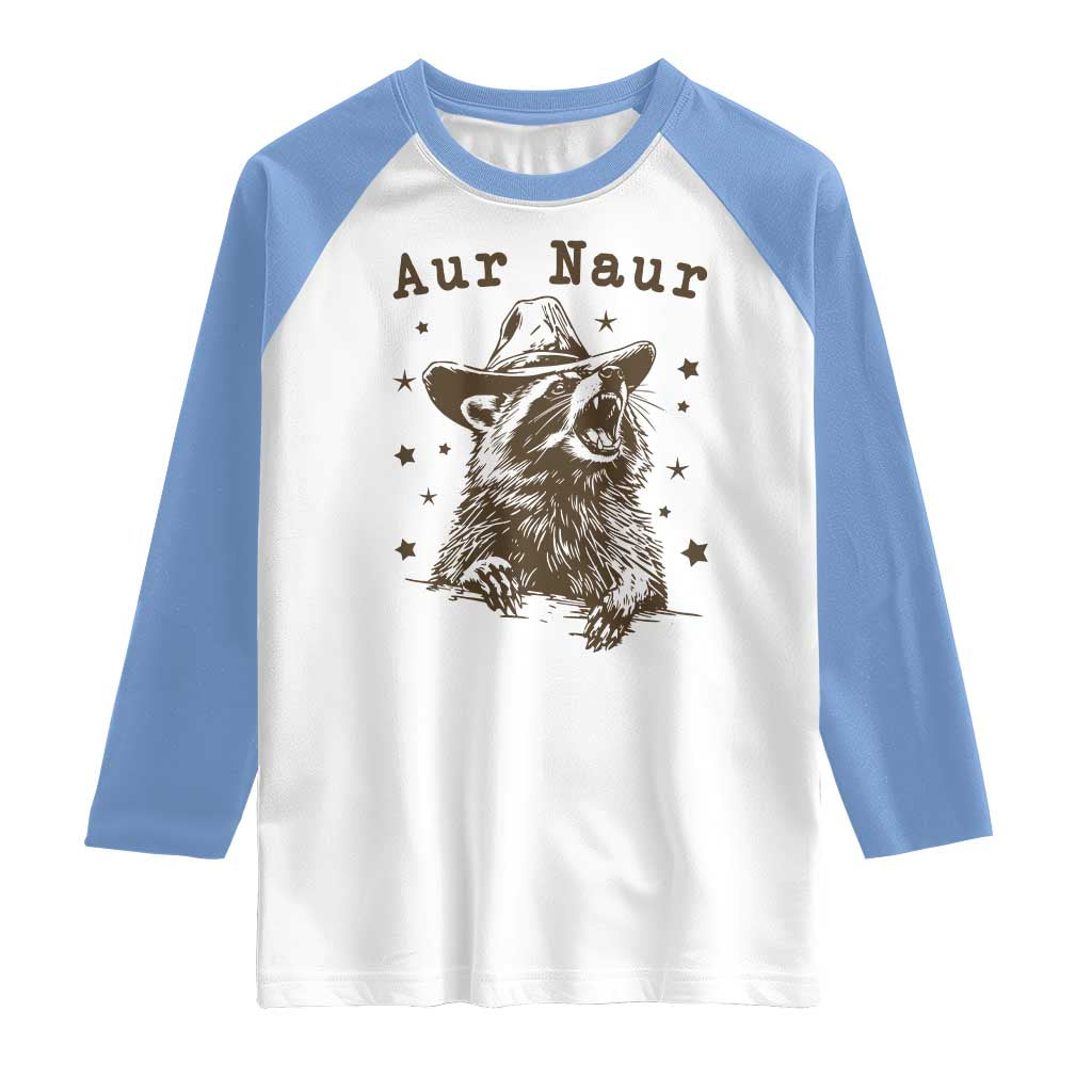 AUR Naur Cowboy Raccoon Raglan Shirt Funny Sarcastic Oh No Australian Accent