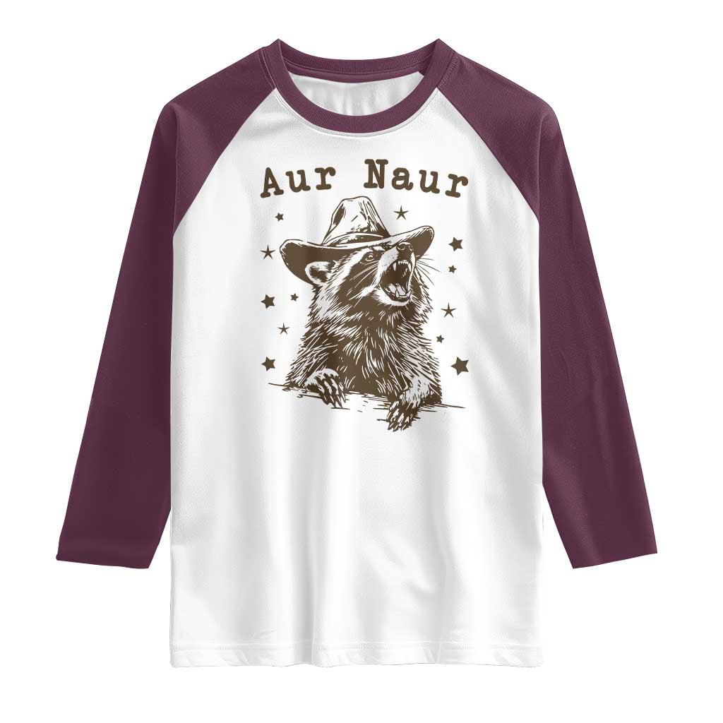 AUR Naur Cowboy Raccoon Raglan Shirt Funny Sarcastic Oh No Australian Accent