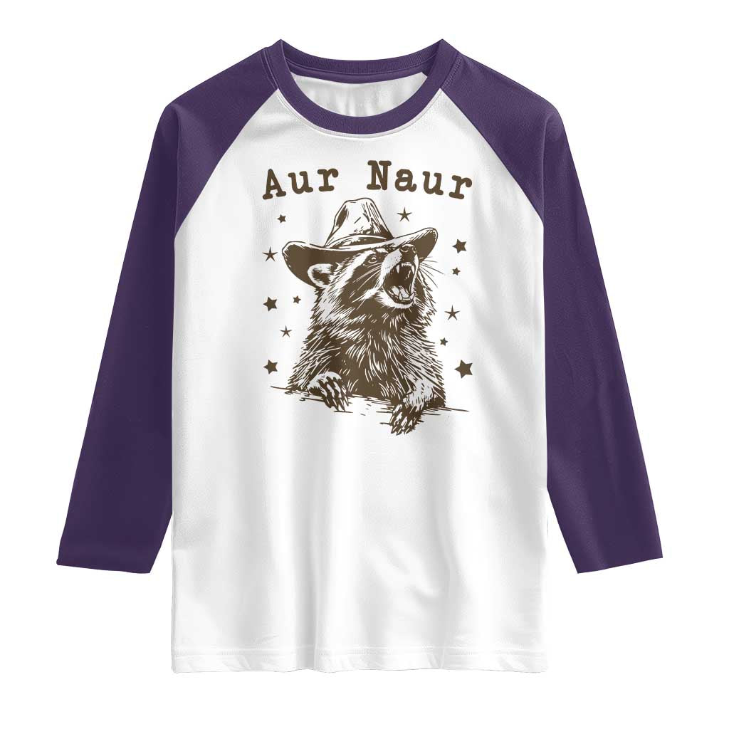AUR Naur Cowboy Raccoon Raglan Shirt Funny Sarcastic Oh No Australian Accent