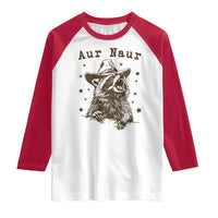 AUR Naur Cowboy Raccoon Raglan Shirt Funny Sarcastic Oh No Australian Accent