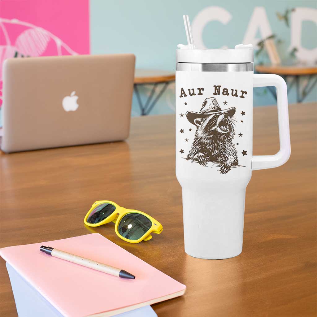 AUR Naur Cowboy Raccoon Tumbler With Handle Funny Sarcastic Oh No Australian Accent