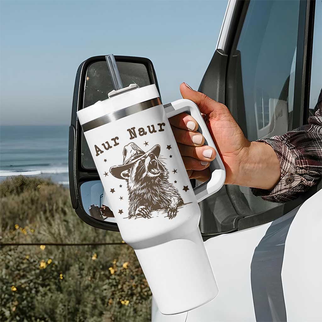 AUR Naur Cowboy Raccoon Tumbler With Handle Funny Sarcastic Oh No Australian Accent
