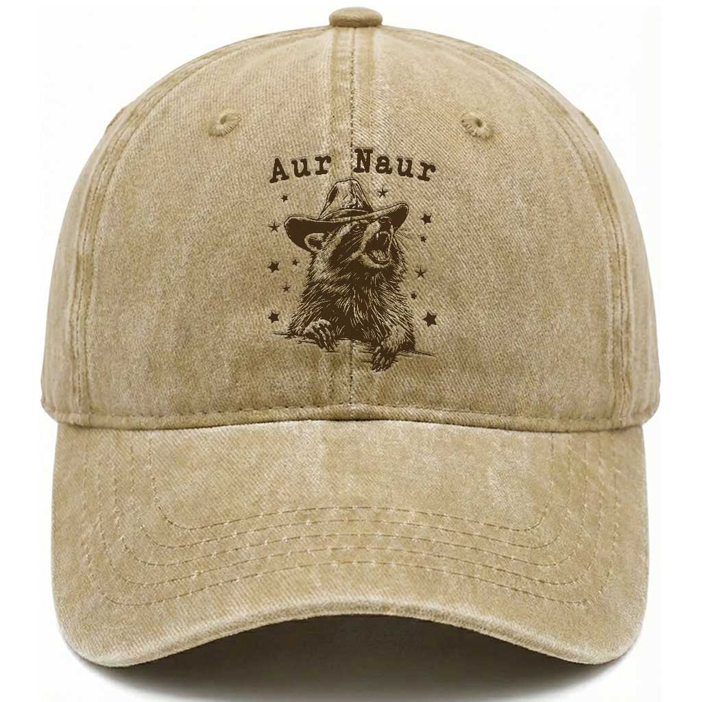 AUR Naur Cowboy Raccoon Washed Cotton Baseball Cap Funny Sarcastic Oh No Australian Accent