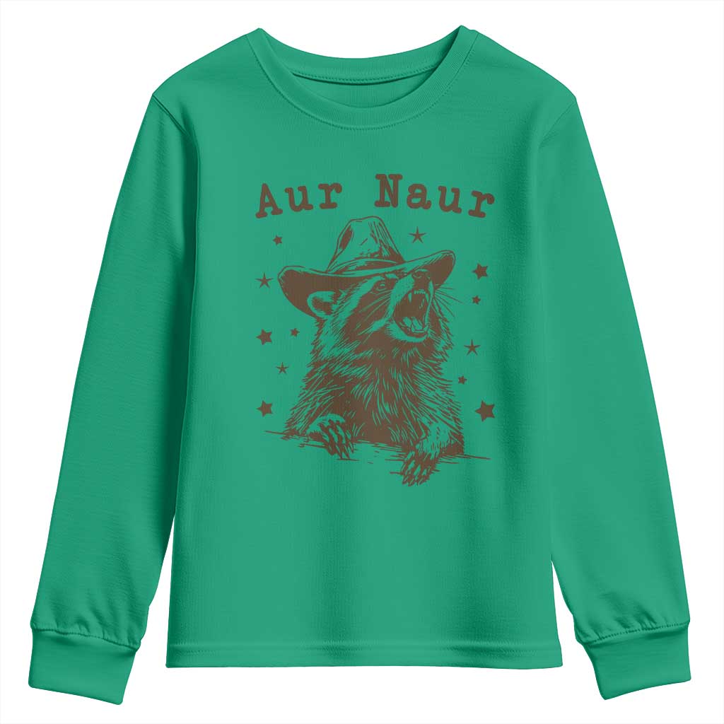 AUR Naur Cowboy Raccoon Youth Sweatshirt Funny Sarcastic Oh No Australian Accent