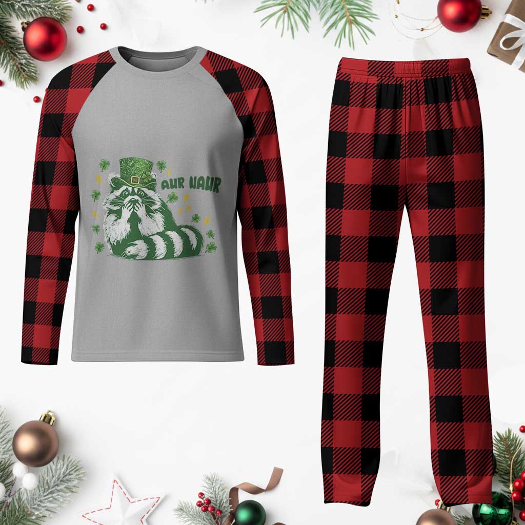 AUR Naur Raccoon St Patricks Day Meme Plaid Pajama Set Funny Sarcastic Oh No Australian Accent