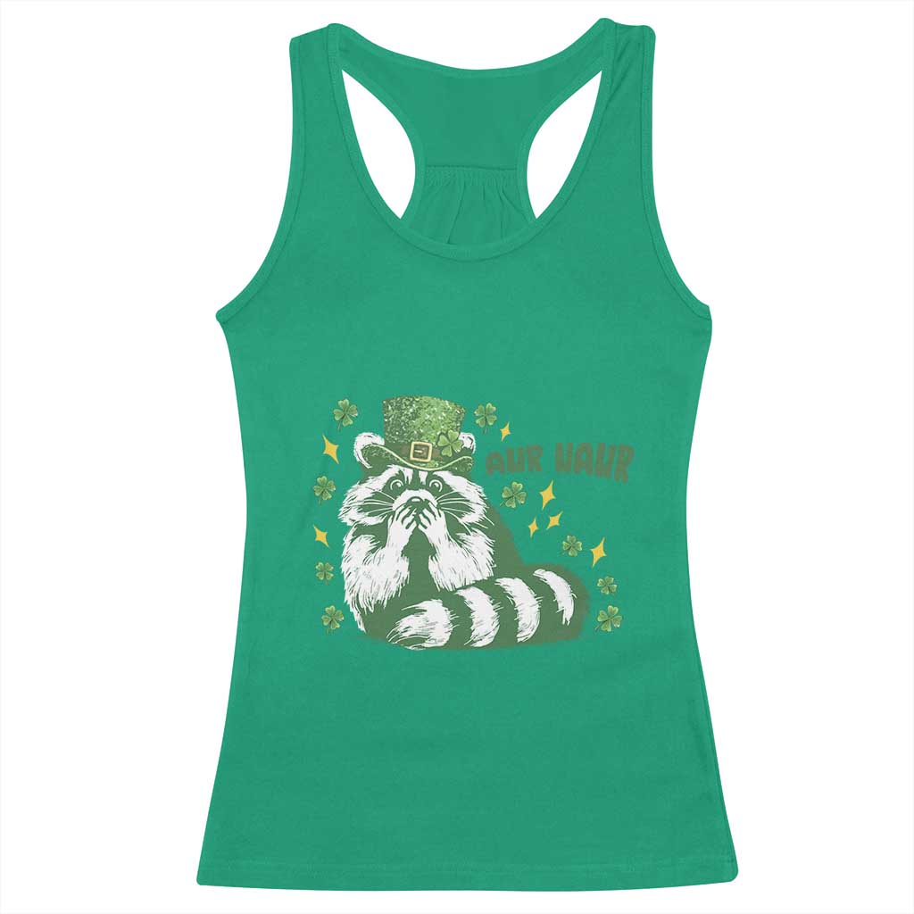 AUR Naur Raccoon St Patricks Day Meme Racerback Tank Top Funny Sarcastic Oh No Australian Accent