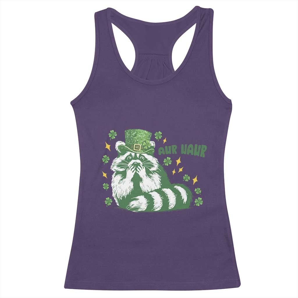 AUR Naur Raccoon St Patricks Day Meme Racerback Tank Top Funny Sarcastic Oh No Australian Accent