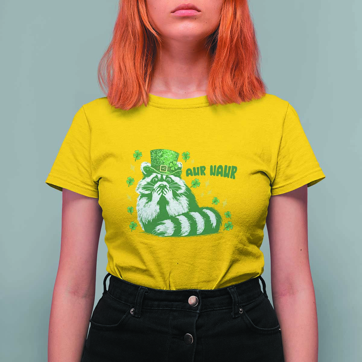 AUR Naur Raccoon St Patricks Day Meme T Shirt For Women Funny Sarcastic Oh No Australian Accent