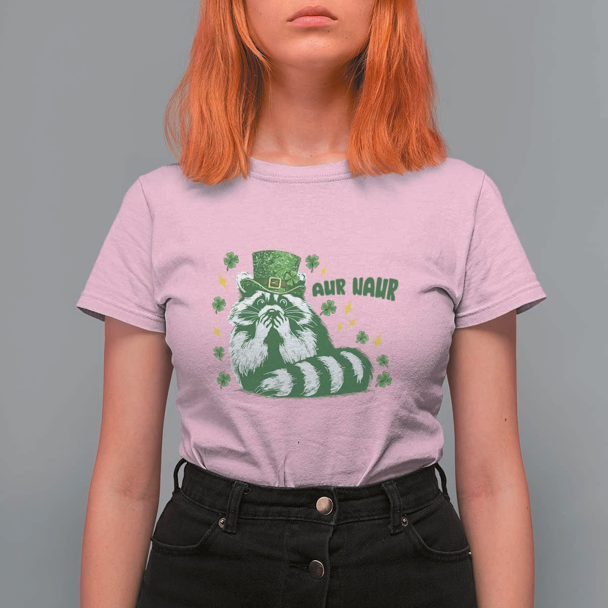 AUR Naur Raccoon St Patricks Day Meme T Shirt For Women Funny Sarcastic Oh No Australian Accent