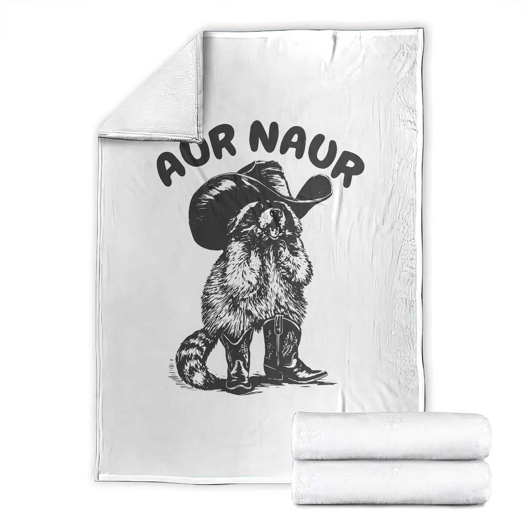 AUR Naur Cowboy Raccoon Meme Throw Blanket Funny Sarcastic Oh No Australian Accent